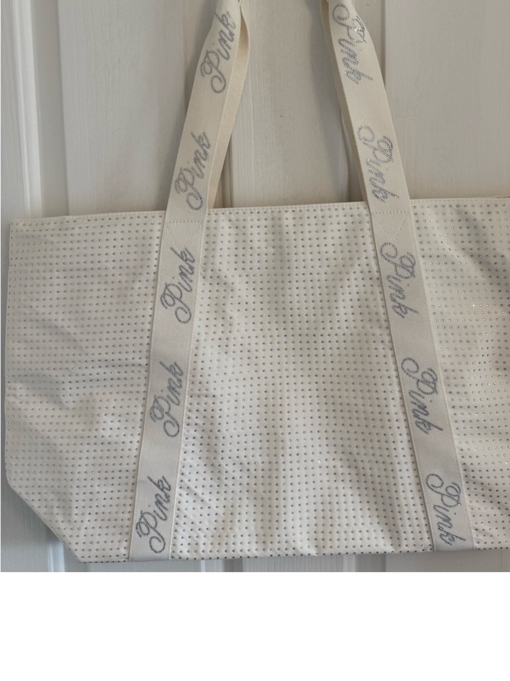 VS Bling rhinestone  Ivory Tote Bag with Branded Straps. NWT - Picture 6 of 9